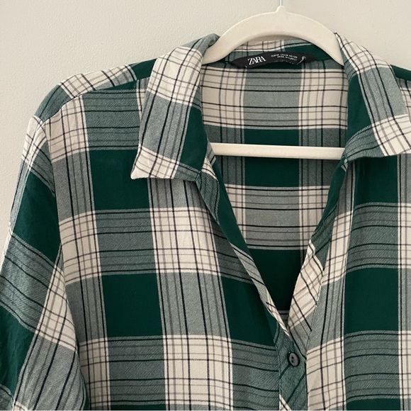 Zara Plaid Green and White L/S Dress - Picture 2 of 5